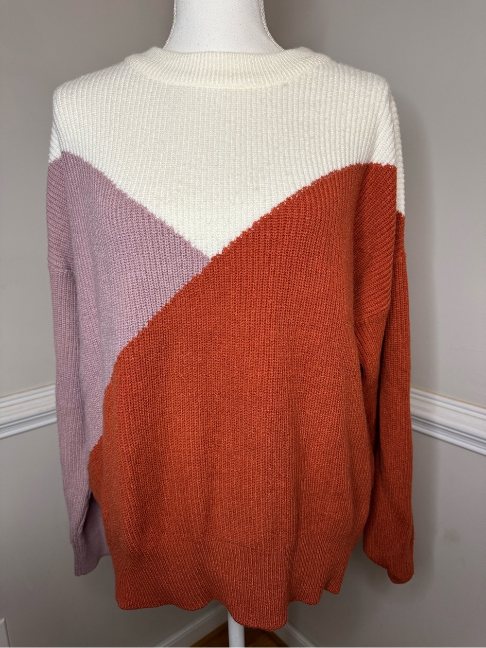 Sophie Rue Colorblock Crewneck Sweater - Rust, Purple & Cream Size L